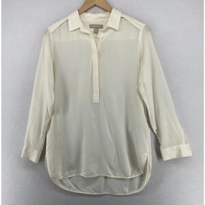 BANANA REPUBLIC Top Womens M Petite Silk Sheer Popover Tunic Shirt Off White